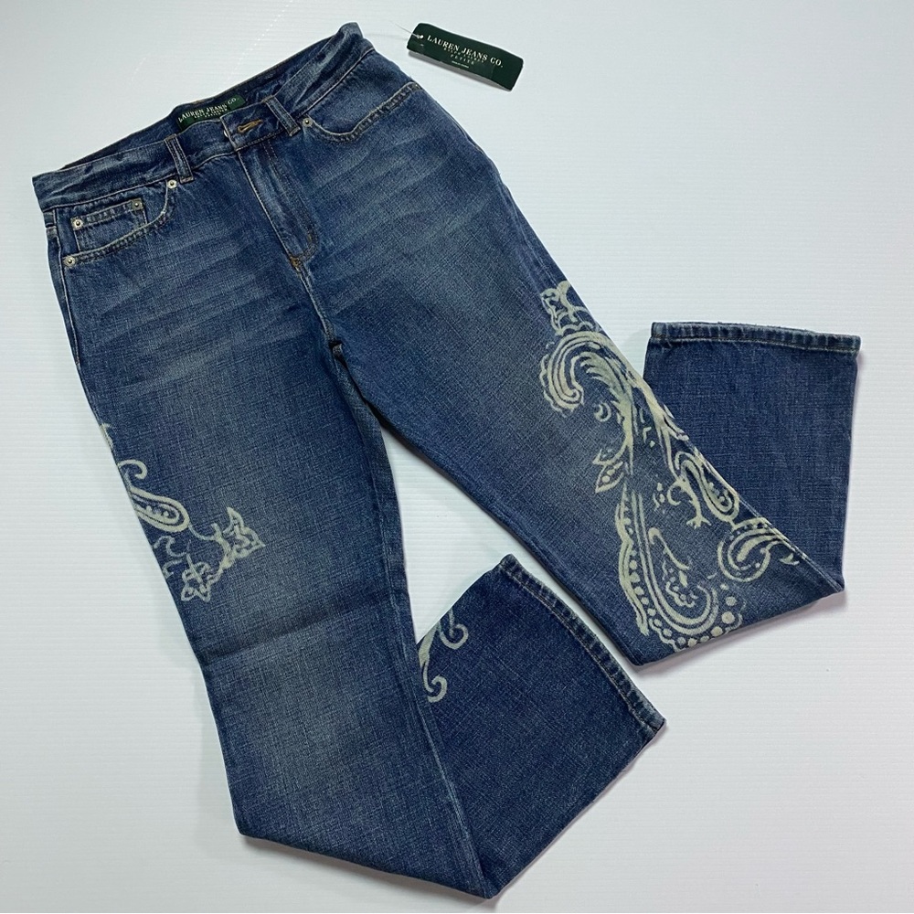 ⭐️HP⭐️ NEW Petite RALPH LAUREN INDIGO GROTTO PAISLEY SCROLL DESIGNER JEANS 2P - Picture 12 of 12
